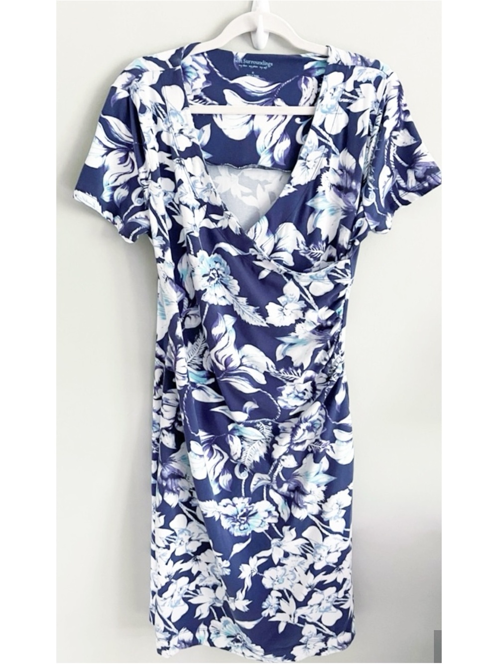Soft Surroundings blue ruched knit dress M